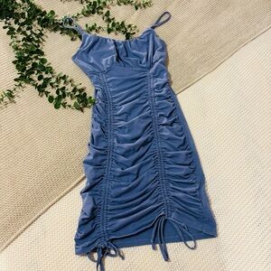 Ruched Blue Mini Dress